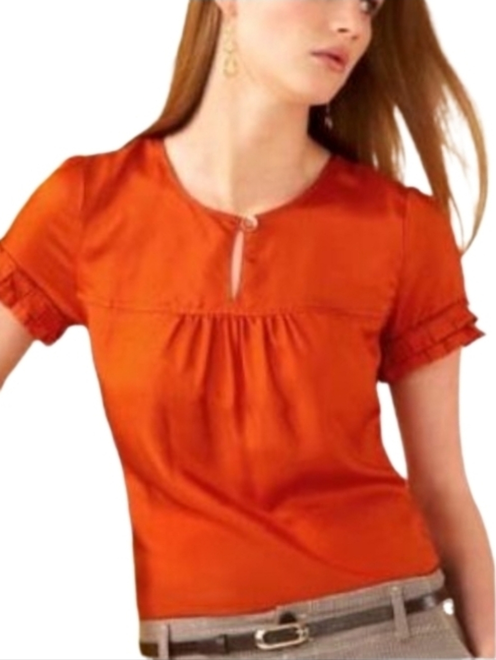 Banana Republic Blouse Rust Short Sleeve Ruffle Trim Size M